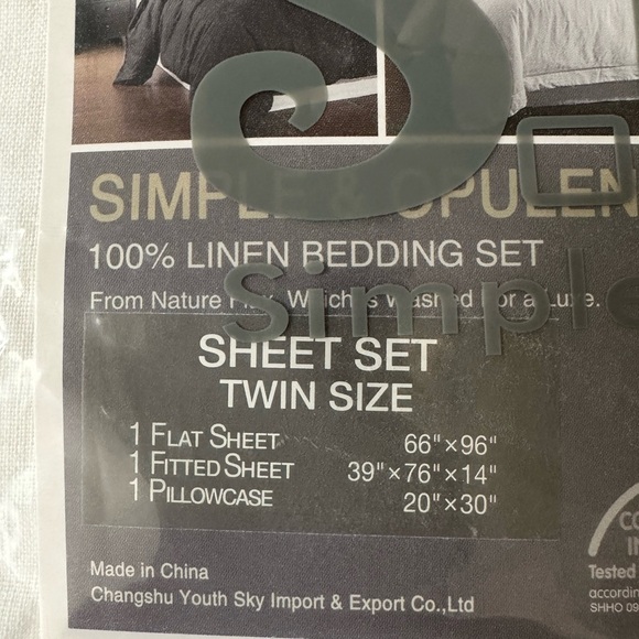 NWT Simple Opulence Twin Sheet Set 100% Linen - Picture 8 of 16